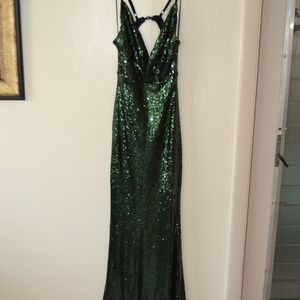Floor Length Sequin Emerald Green Gown